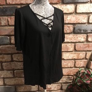 V-neck top with crisscross detailing by MAURICES